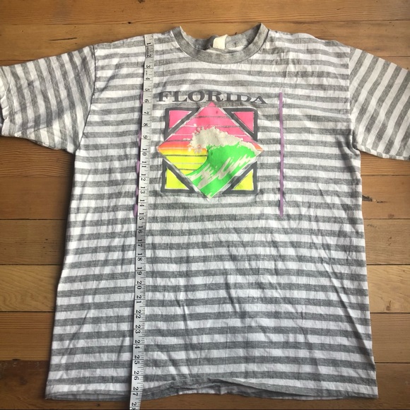 Vintage single stitch striped neon Florida t-shirt sz XL USA made 100% cotton - Picture 8 of 9